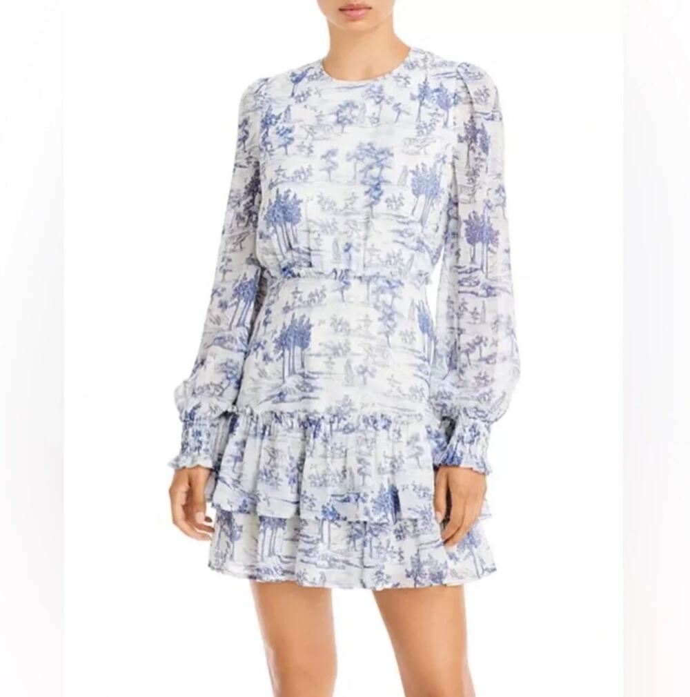 Aqua Blue Toile Printed Dress Size Small Bloomingdale's